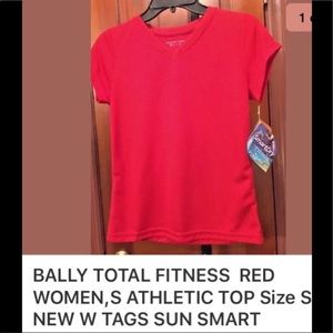 Bally total fitness sunblock red V Neck short sleeve tee shirt S new w tags